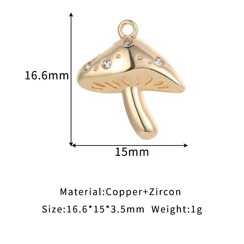 GPC14E Mushroom Zircon charm 14k gold plated ( 1 pc ) Anti tarnish