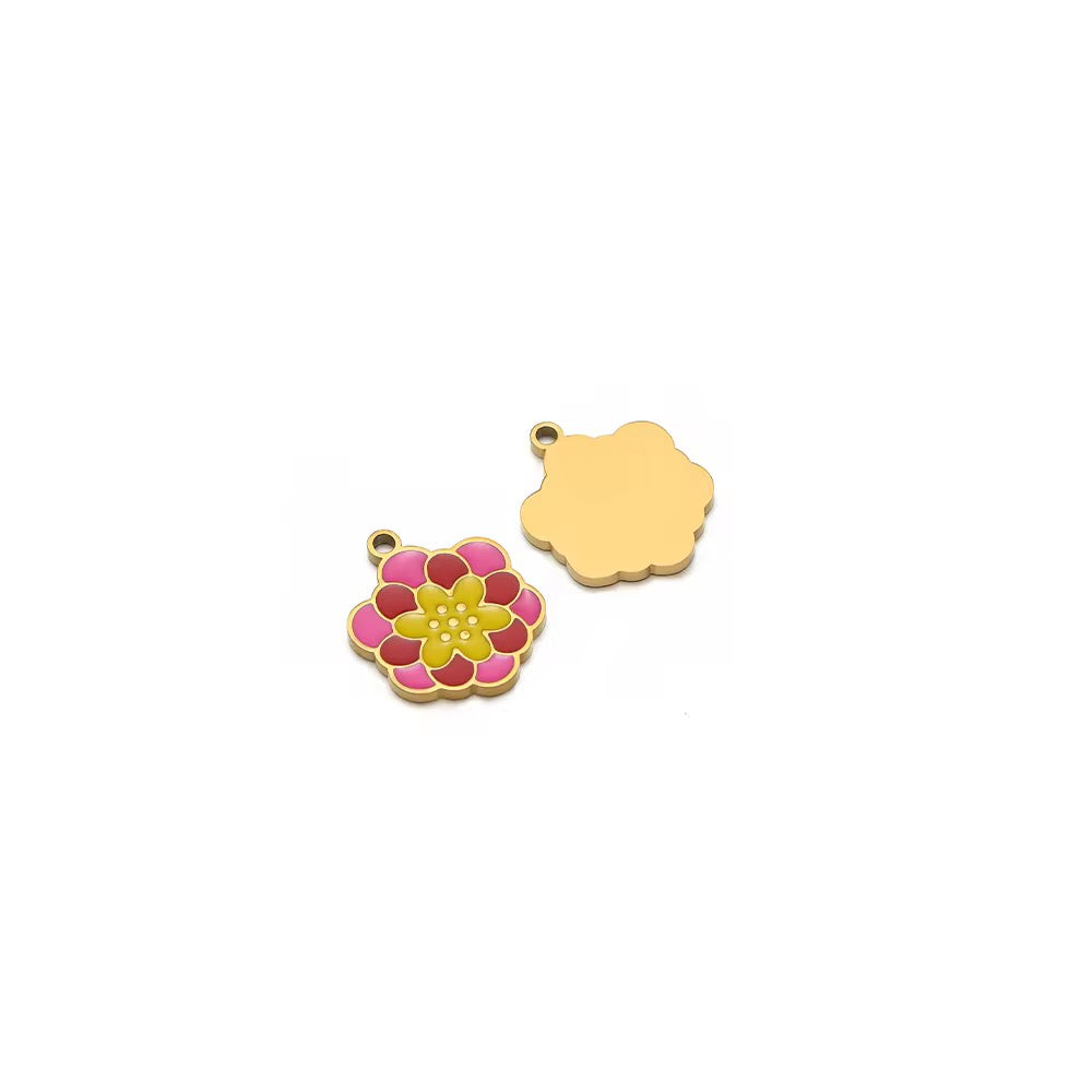 SS 2560 Floral Enamel charm 18k gold plated stainless steel ( 1 piece ) Anti tarnish