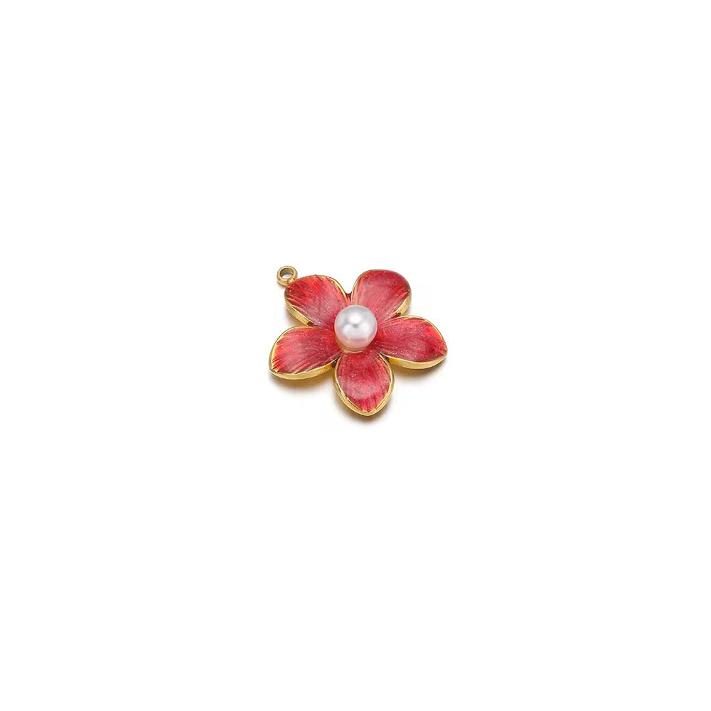 SS 2562 Red Floral charm 18k gold plated stainless steel ( 1 piece ) Anti tarnish