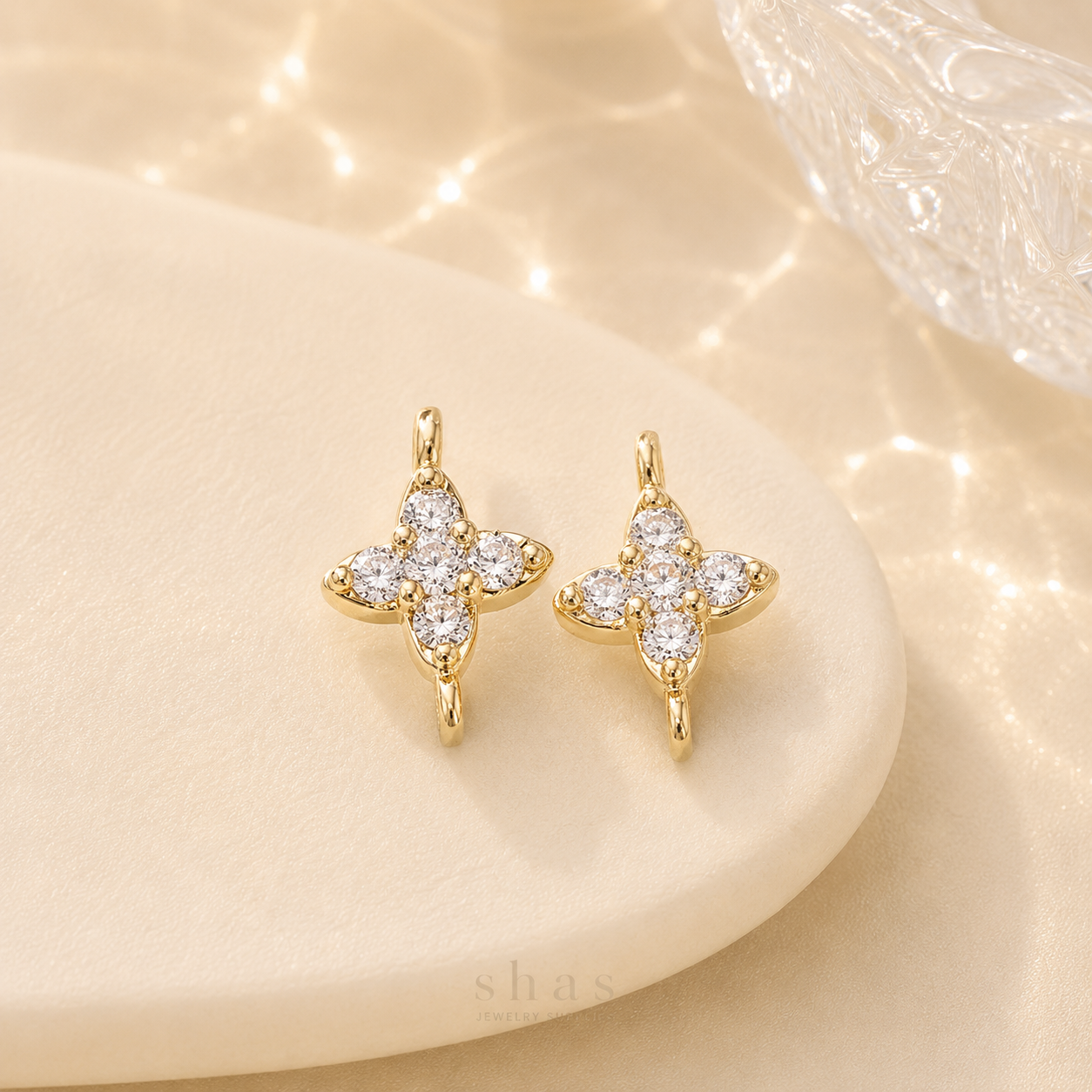 GPC14J Floral Zircon Connector charm 14k gold plated ( 1 pc ) Anti tarnish