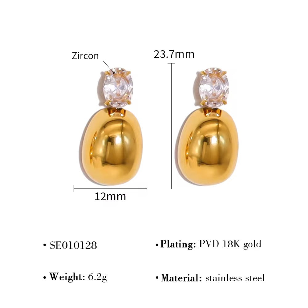 SJ 408 Dangling Zircon stud - 18k gold PVD plated stainless steel - Anti tarnish - Wholesale