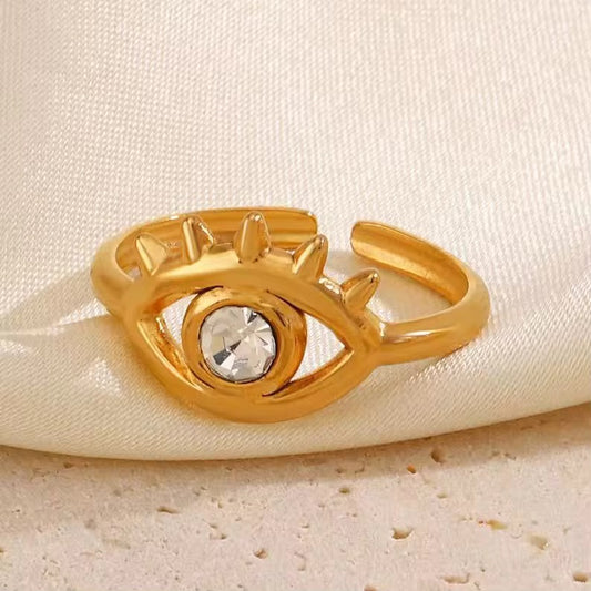 RSJ04C Zircon Evil eye Ring Adjustable - 18k Gold PVD plated 316 stainless steel - Anti tarnish