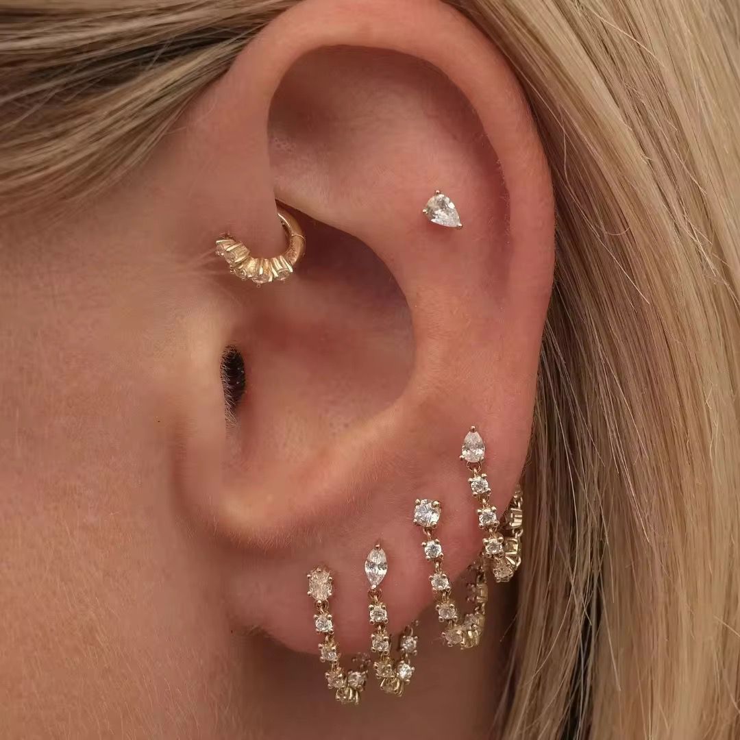 STJ01A Diamond Ear Climber Hoop 6 piece Set -18K Gold copper plated