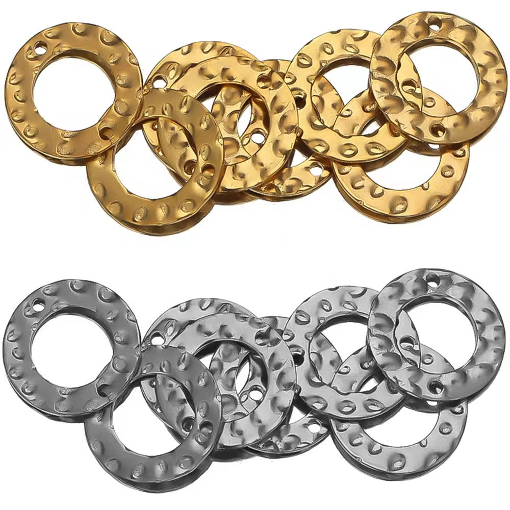 SC17G Round textured Connector charm 18k Gold PVD ( 1 pc )