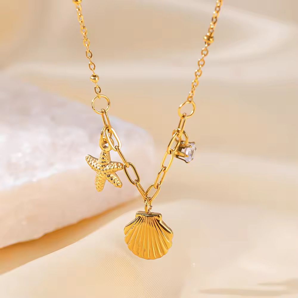 SJ 462- Beach Theme Summer necklace -18k Gold PVD plated stainless steel - Anti tarnish