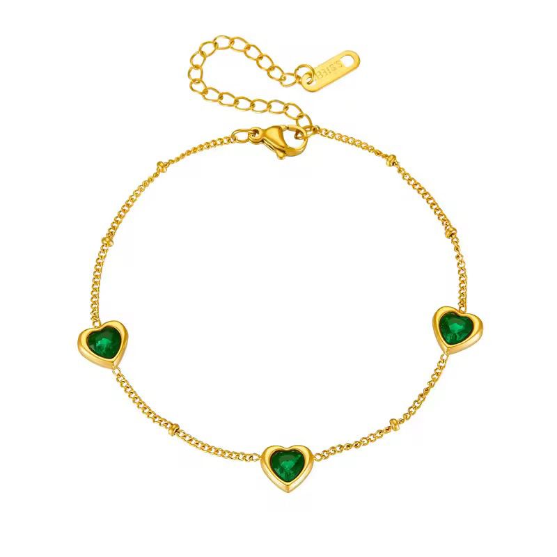 SJ 463- Emerald Heart dainty bracelet -18k Gold PVD plated stainless steel - Anti tarnish