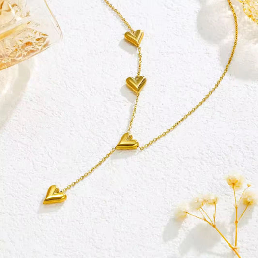 NSJ08D Heart layered drop necklace -18k Gold PVD plated 316 stainless steel - Anti tarnish