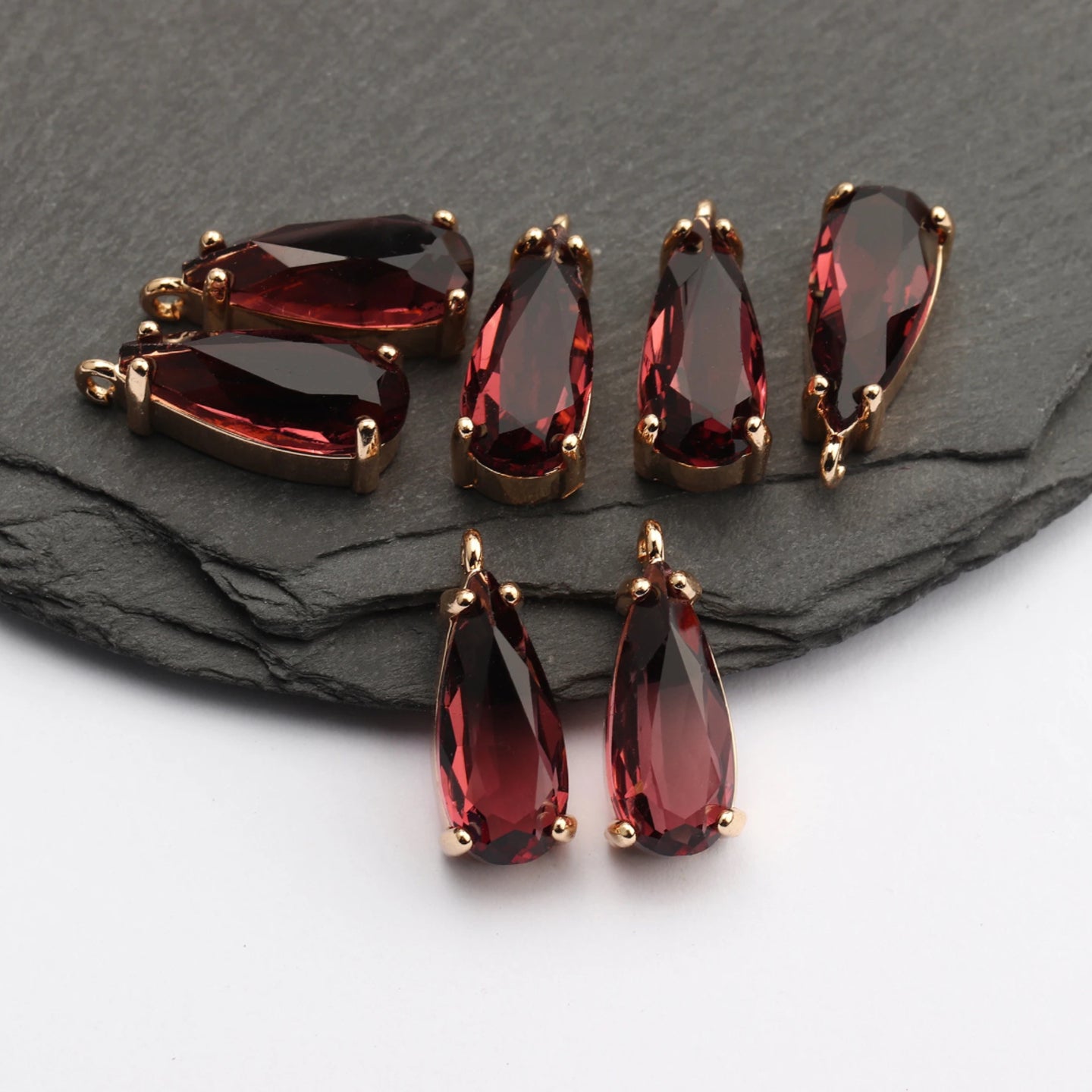 BBB 143 (E) Zircon crystal teardrop charm gold plated (1PC) anti tarnish