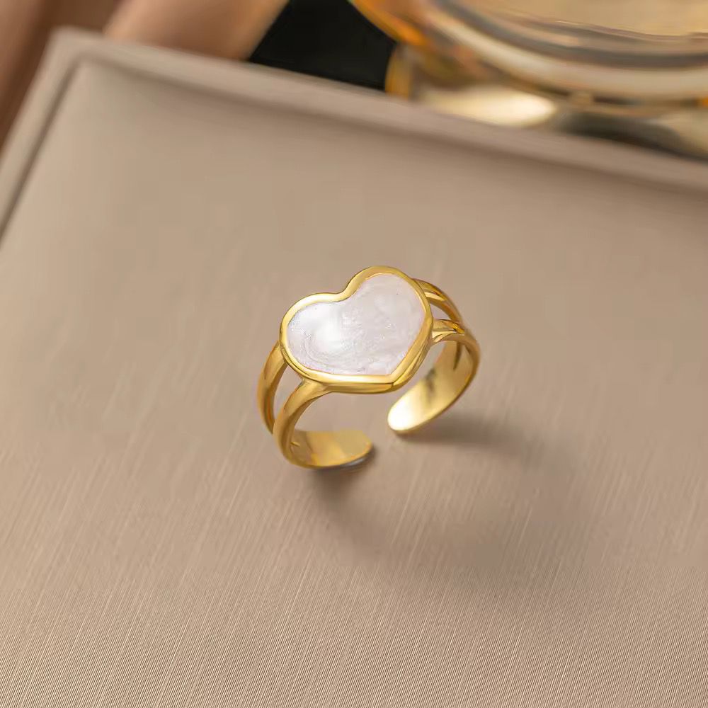 SJ 470- heart white enamel ring adjustable-18k Gold PVD plated stainless steel - Anti tarnish