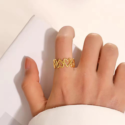 RSJ08F Heart Ring adjustable -18k Gold PVD plated 316 stainless steel - Anti tarnish