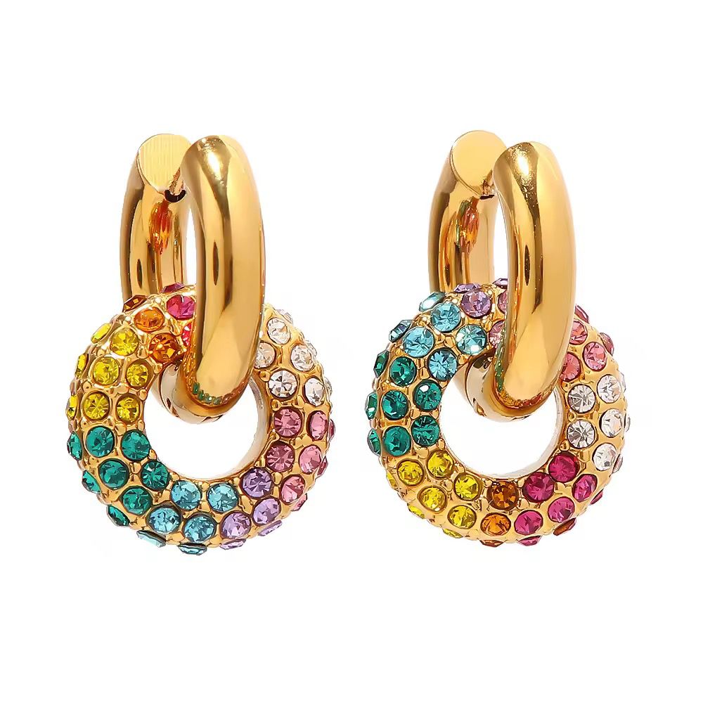 SJ 480 - Luxury colourful zircon hoops -18k Gold PVD plated stainless steel - Anti tarnish