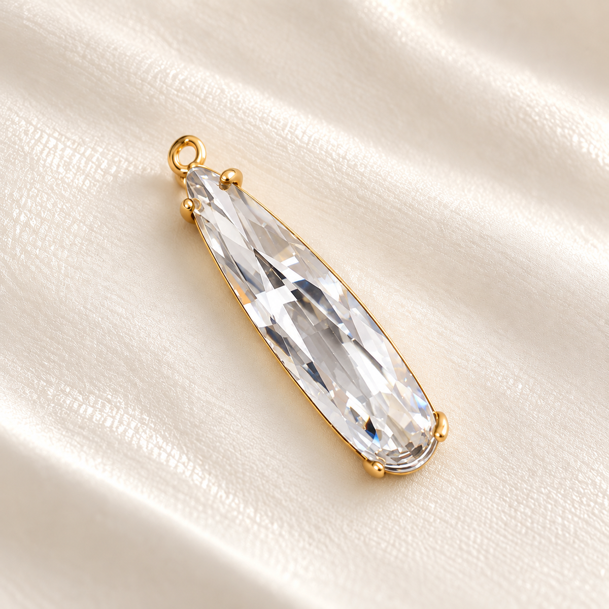 GPC23R clear white zircon crystal teardrop Gold plated charm ( 1 pc ) Anti tarnish