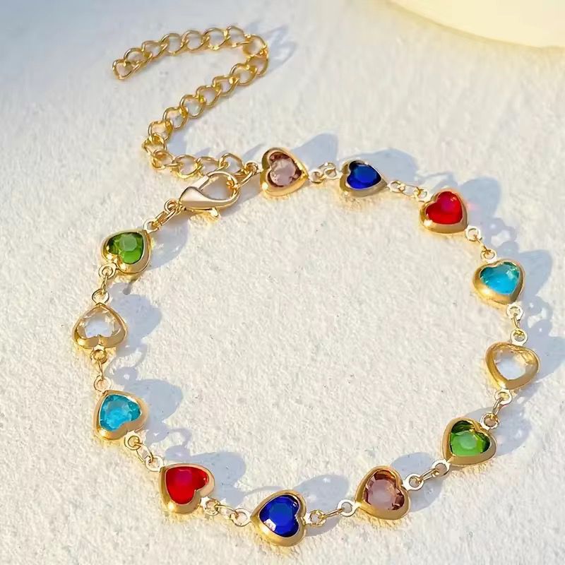 SJ 479-Cubic Heart 18k gold plated Brass Bracelet -18k Gold PVD plated Brass - Anti tarnish