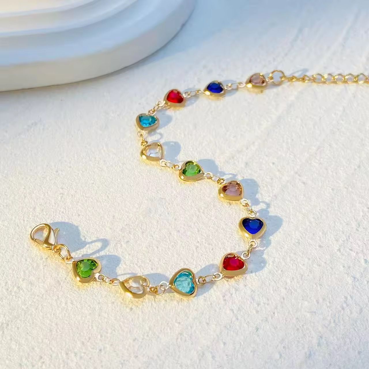 SJ 479-Cubic Heart 18k gold plated Brass Bracelet -18k Gold PVD plated Brass - Anti tarnish