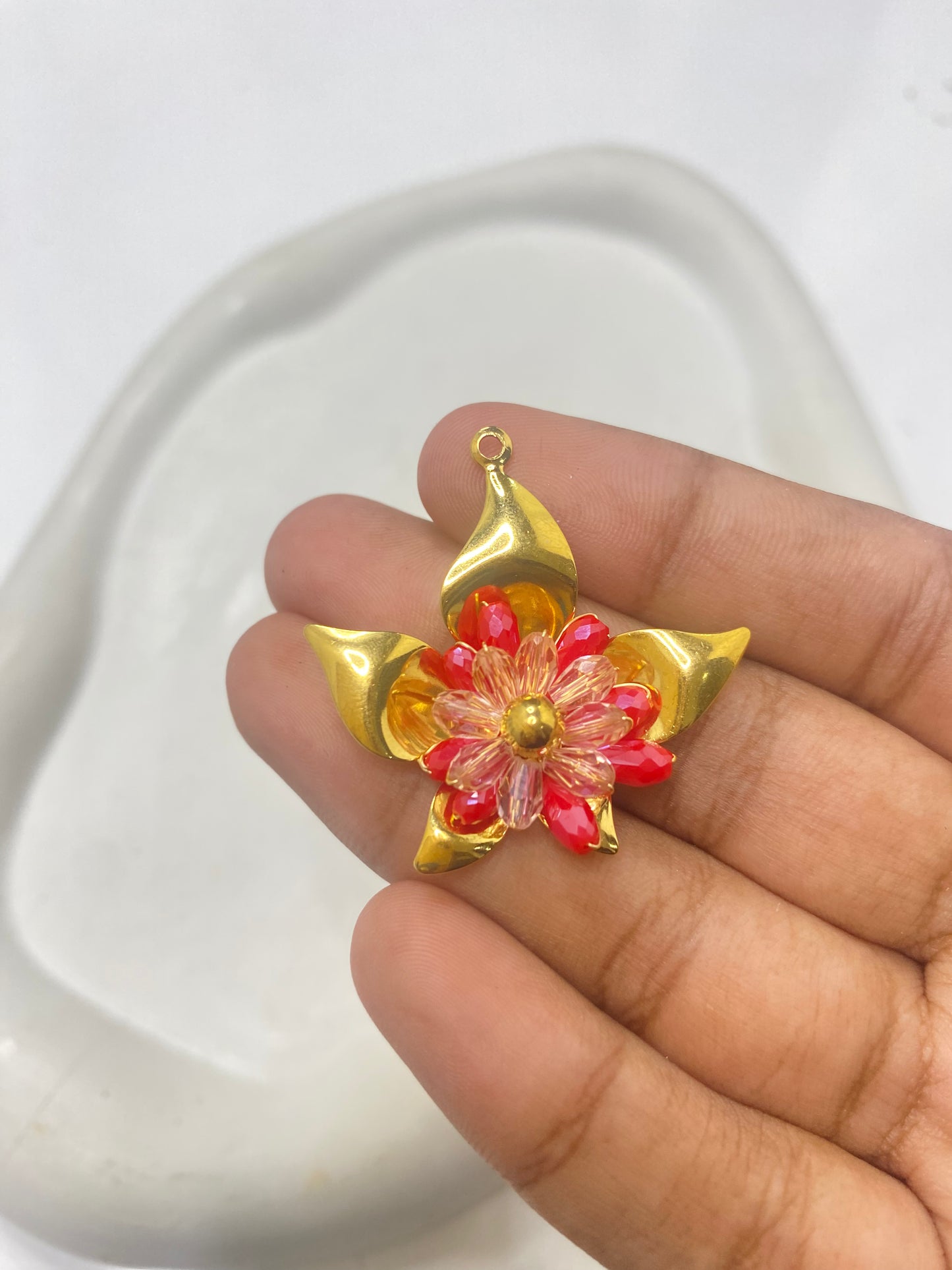 SS 2627 Floral Enamel charm 18k Gold plated stainless steel ( 1 piece ) Anti tarnish