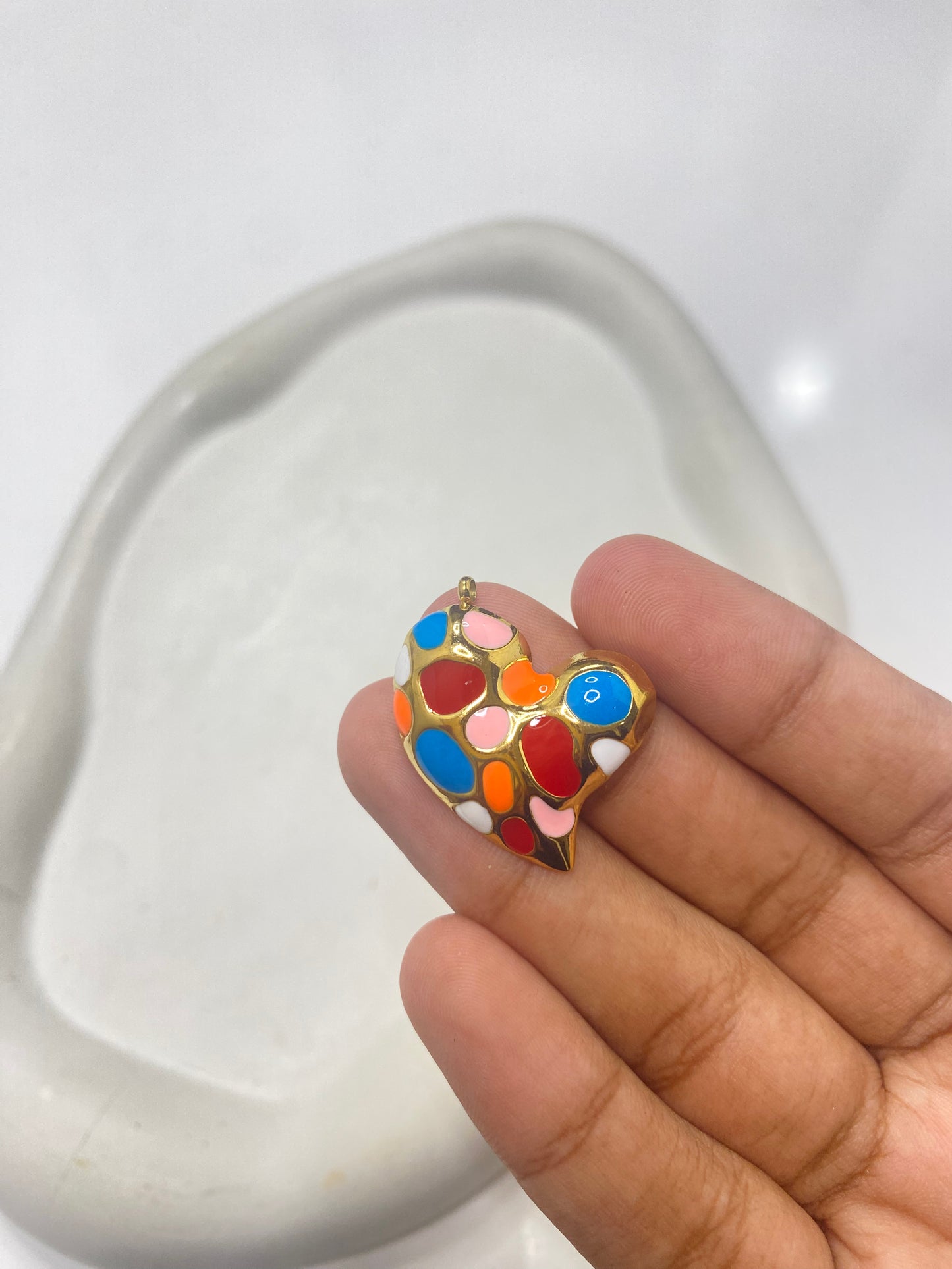 SS 2629 Colorful Heart Enamel charm 18k Gold plated stainless steel ( 1 piece ) Anti tarnish