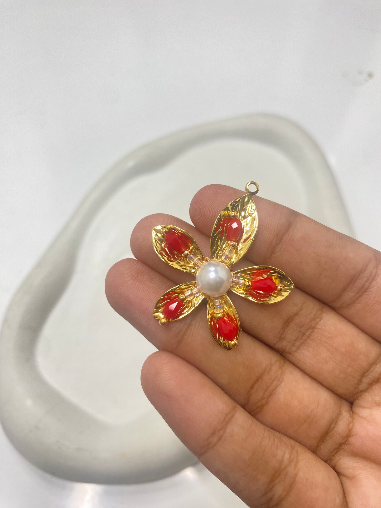 SS 2626 Floral Enamel charm 18k Gold plated stainless steel ( 1 piece ) Anti tarnish