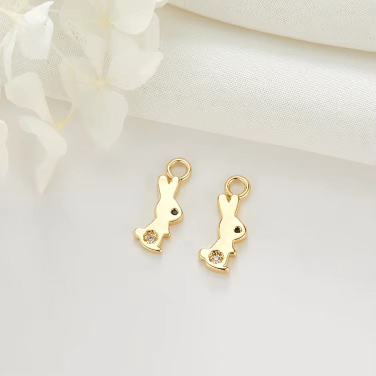CZ 2617 Tiny Bunny Zircon 14k gold plated charm ( 1 pc ) Anti Tarnish