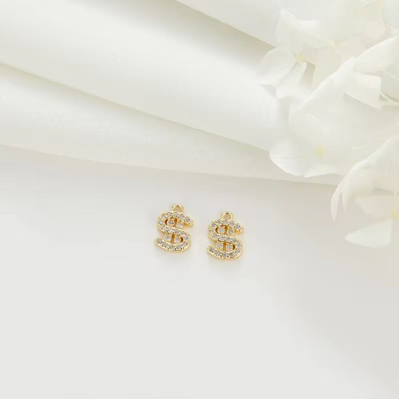 CZ 2619 Dollor Zircon 14k gold plated charm ( 1 pc ) Anti Tarnish