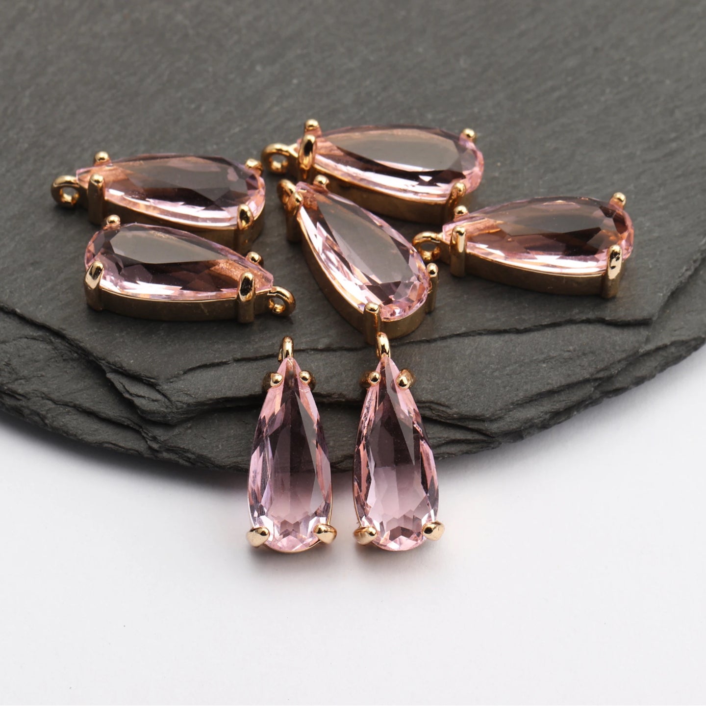 BBB 143 (A) zircon crystal teardrop charm gold plated ( 1 pc ) Anti tarnish ( 16:7.5 mm )