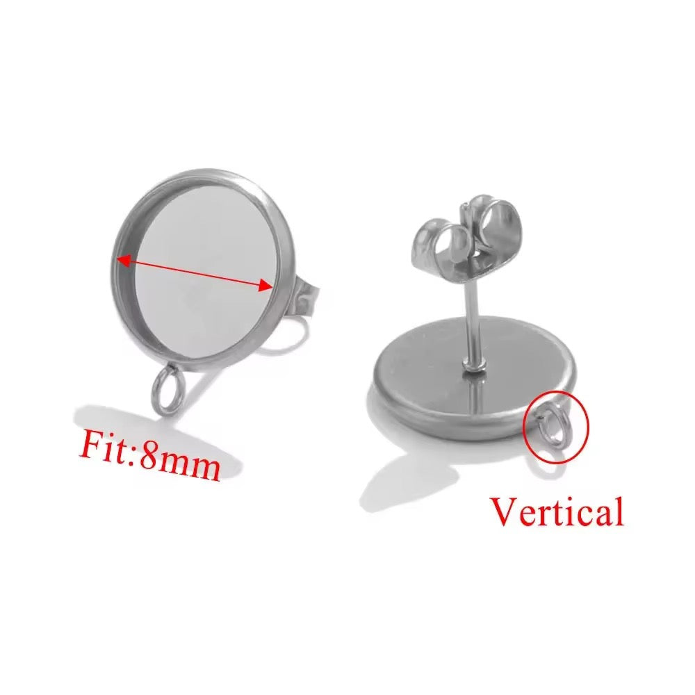 SS 1247 Round Cabochon Stud Silver plated stainless steel ( 2 pc ) Anti tarnish