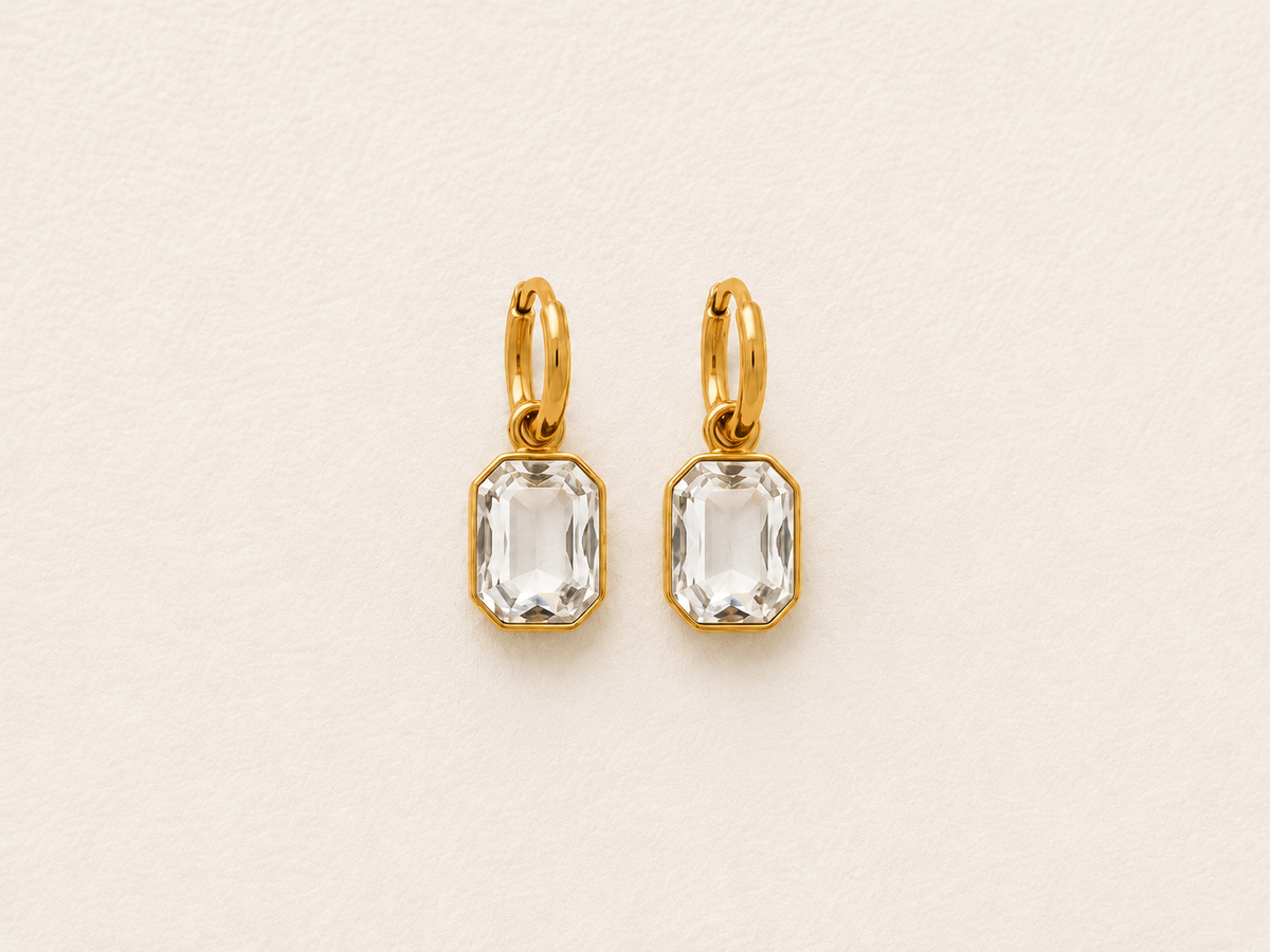 ESJ33F Clear Zircon stone earrings - 18k Gold PVD plated