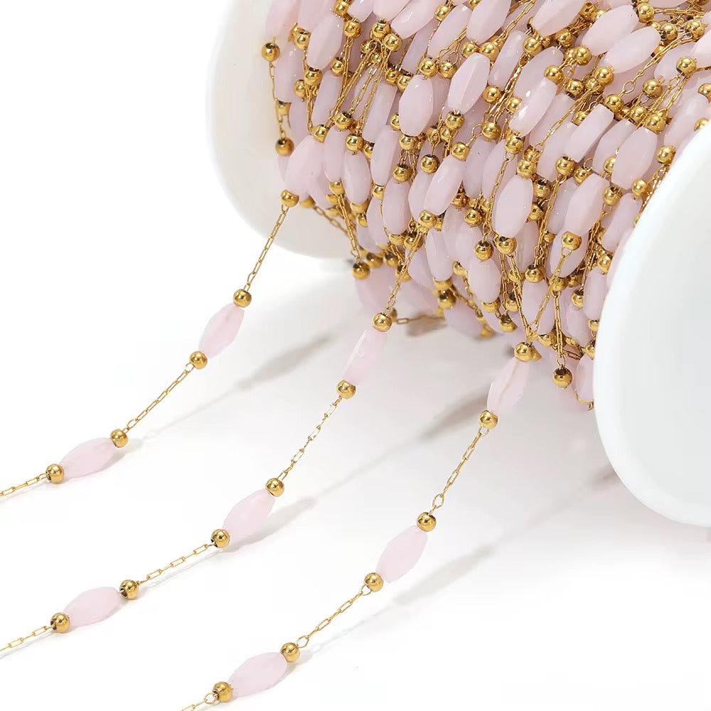 CN 351 Light Pink crystal Handmade 18k gold PVD plated 316 Stainless steel chain ( 1 feet ) Anti tarnish
