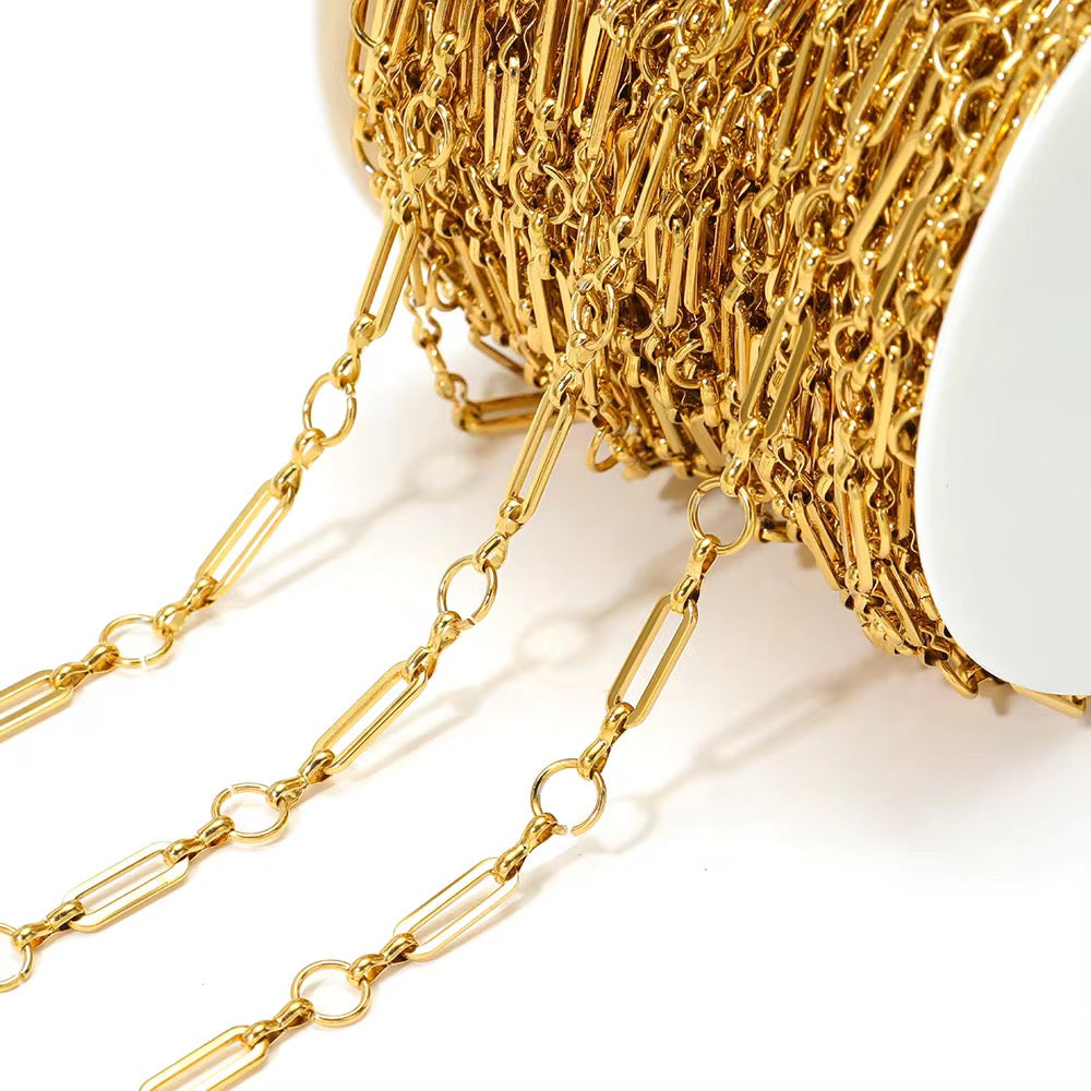 CN 26 Oval round link chain 18k gold PVD plated stainless steel (1 Feet ) Anti tarnish