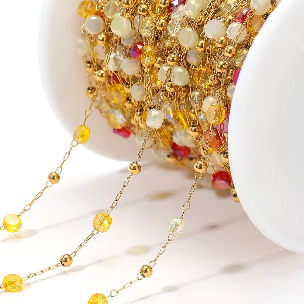 CN 336 Yellow Transparent round crystal Handmade chain ( 1 feet ) 18K Gold PVD
