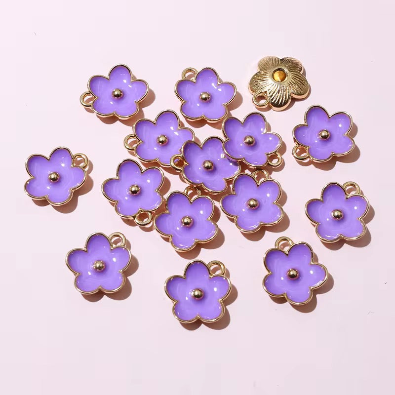 SS 2663 (c) Purple Floral Enamel Charm ( 1 pc ) tarnish resistant