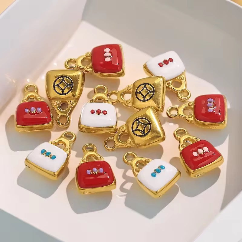 SS 2703 White Bag Vintage charm 18k Gold plated 316 stainless steel ( 1 pc ) Anti tarnish