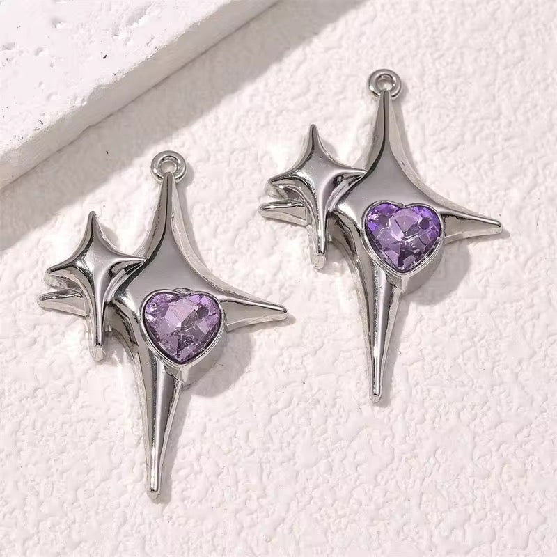 BBB 331 (b) Heart Cross Purple Silver Plated Y2K charm ( 1 pc ) Tarnish Resistant ( 27:45 mm )