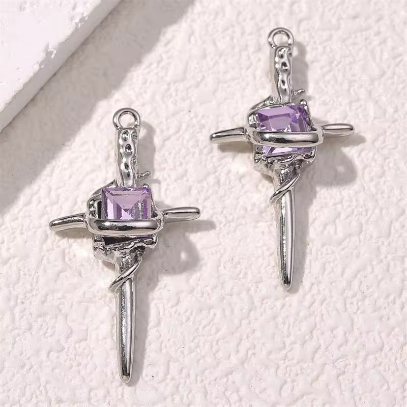 BBB 331 (d) Dagger Purple Silver Plated Y2K charm ( 1 pc ) Tarnish Resistant ( 35:19 mm )