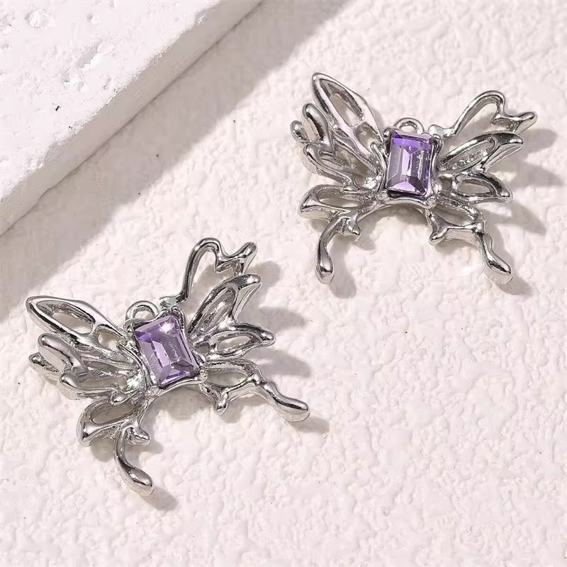 BBB 331 (e) Butterfly Purple Silver Plated Y2K charm ( 1 pc ) Tarnish Resistant ( 25 mm )