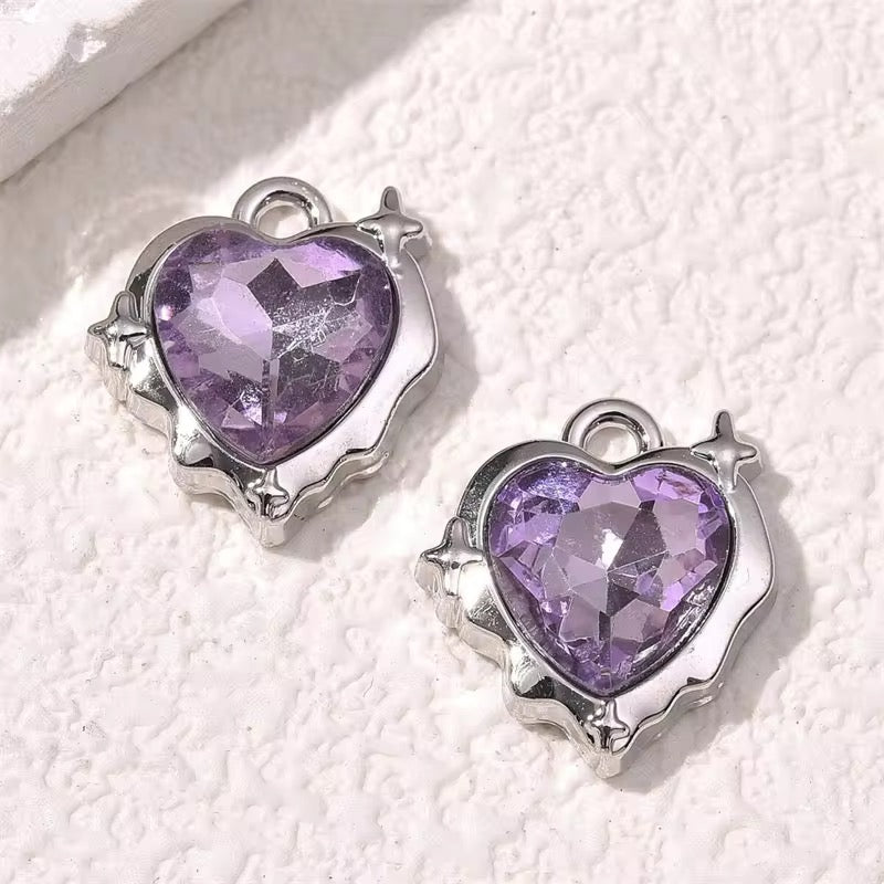 BBB 331 (f) Heart Purple Silver Plated Y2K charm ( 1 pc ) Tarnish Resistant ( 15 mm )