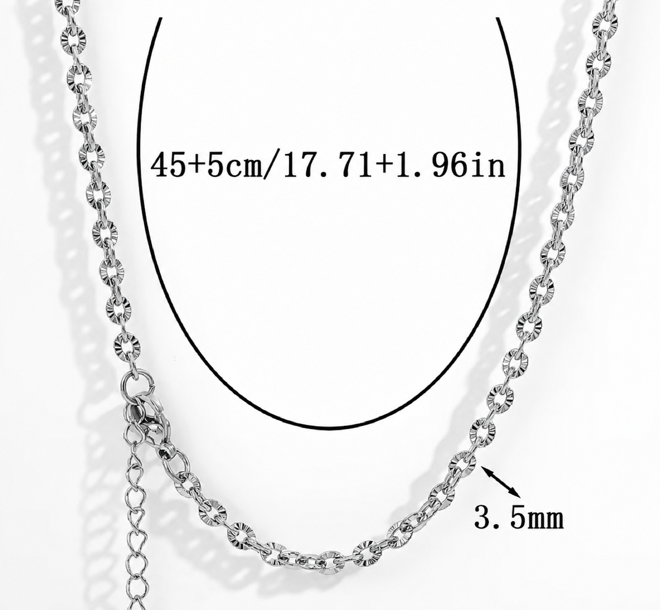 RCS33 Embossed Link Ready made chain with extension ( 1 pc ) Silver PVD