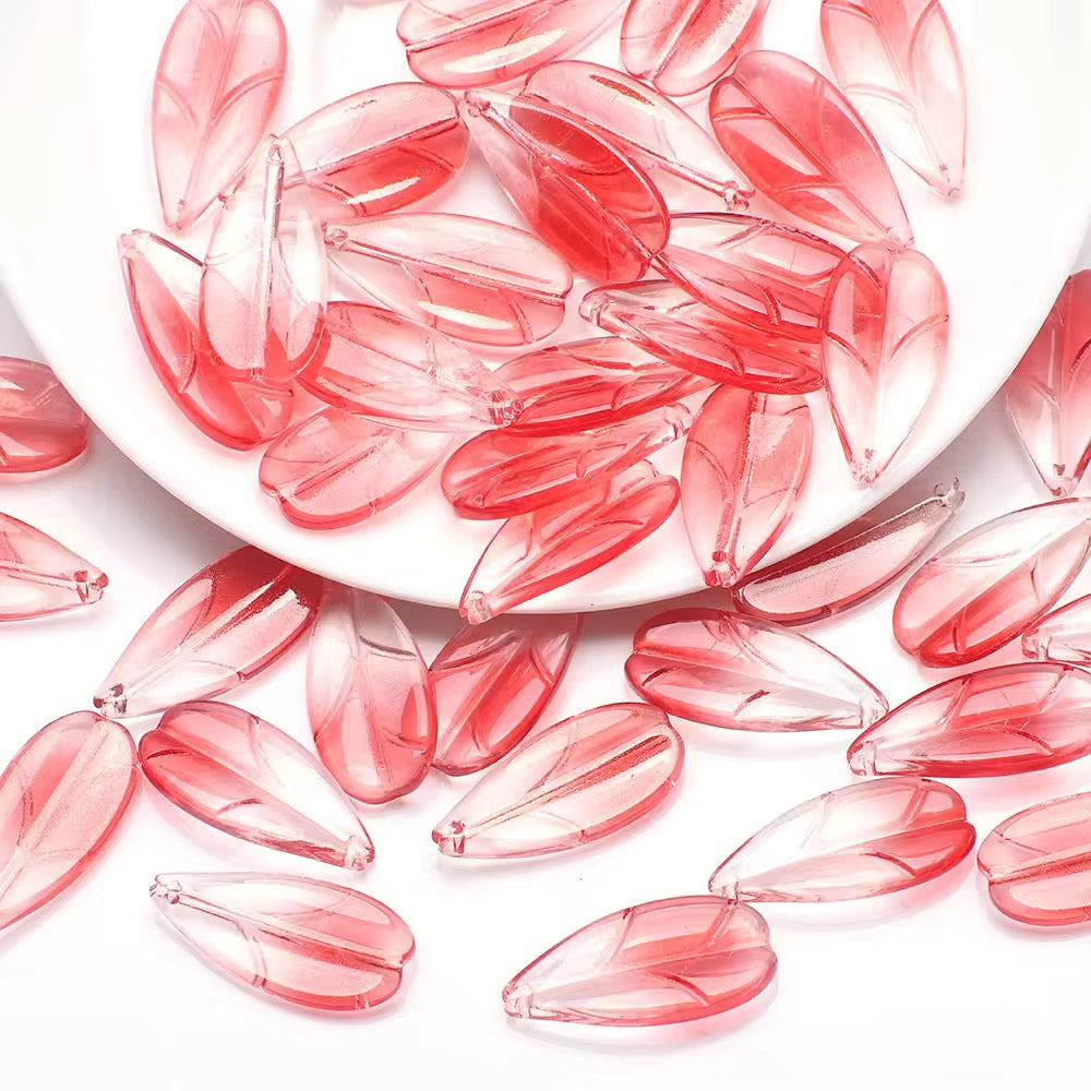 BBB 98 (a) Glittery Red Leaf Crystal glass beads ( 1 pc ) ( 26:13 mm )