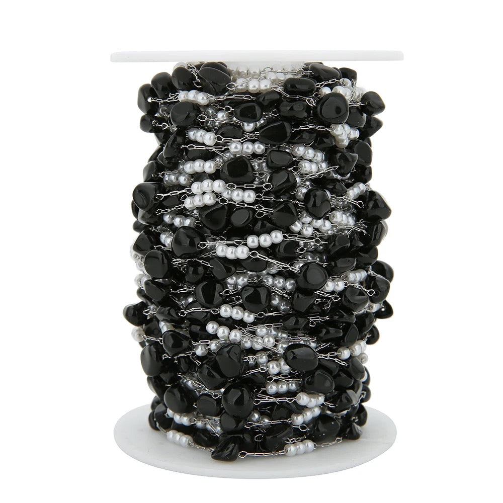 CN 241 Black Pearl stone Stainless steel chain - per feet - Anti tarnish