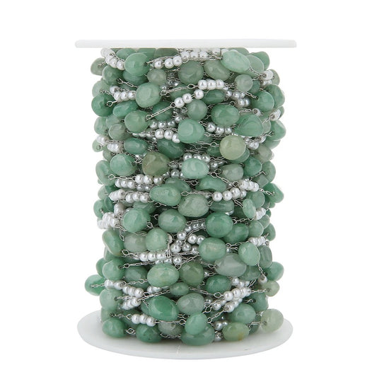 CN 244 Green Pearl stone Stainless steel chain - per feet - Anti tarnish