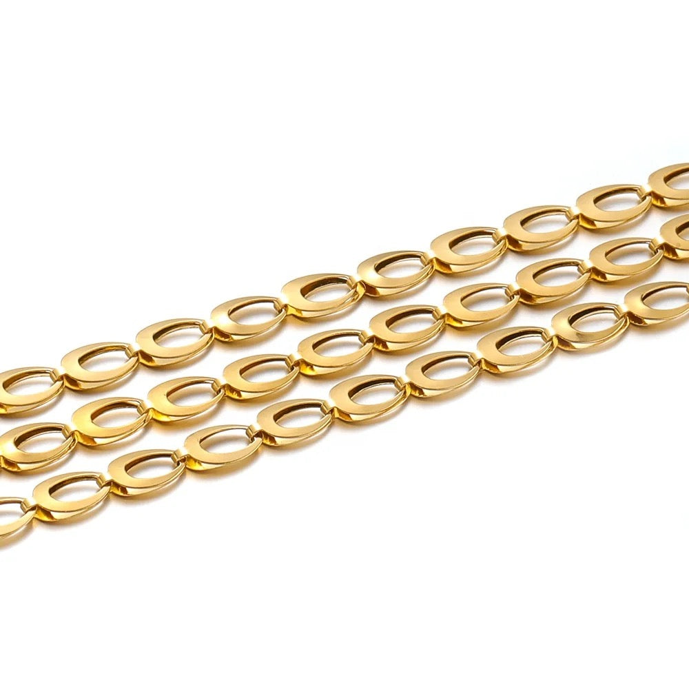 CN 248 Double layered waterdrop gold Stainless steel chain - per feet - Anti tarnish