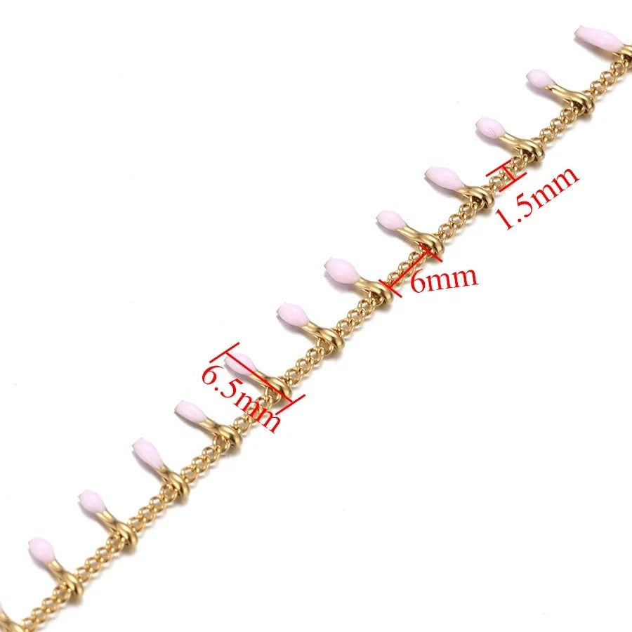 CN 258 Baby Blue dripping oil gold Stainless steel chain - per feet - Anti tarnish