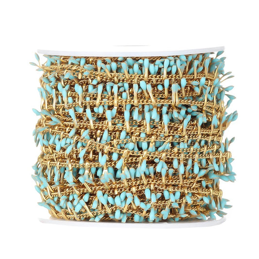 CN 256 Bright Blue dripping oil gold Stainless steel chain - per feet - Anti tarnish