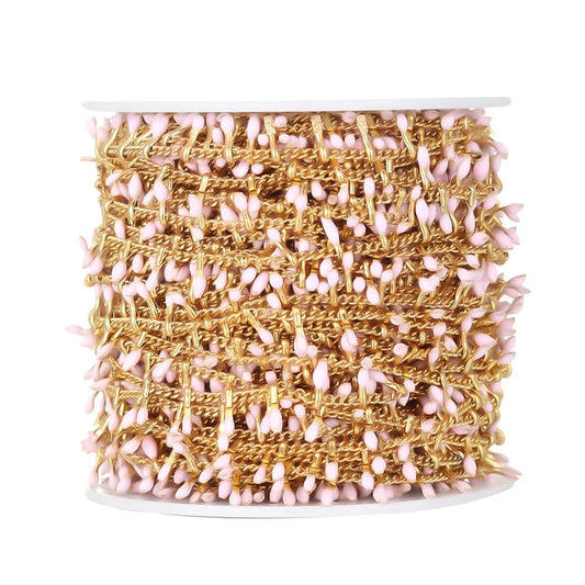 CN 257 Baby pink dripping oil gold Stainless steel chain - per feet - Anti tarnish