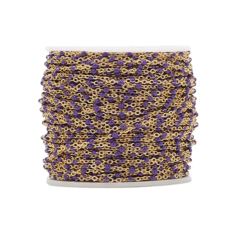 CN 261 Purple enamel bead gold Stainless steel chain - per feet - Anti tarnish