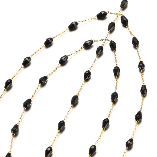 CN 368 Black Bead chain 18k gold PVD plated stainless steel (1 Feet ) Anti tarnish ( 8 mm )