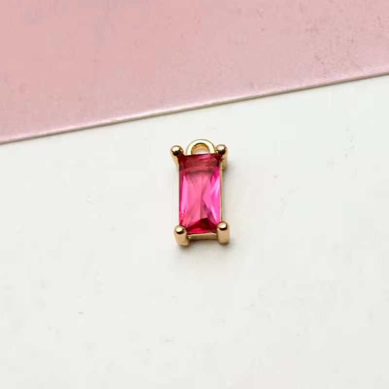 BBB 152 (A) Rose red Rectangle Zircon gold plated charm ( 1 pc ) - anti tarnish