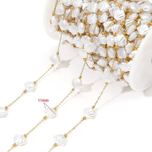 CN 44 Shell Pearl 18k gold PVD plated Stainless steel chain ( 1 feet ) Anti tarnish
