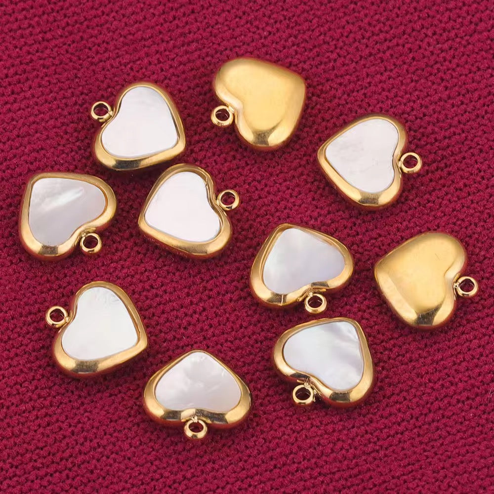 SS 2781 Pearl White Heart Charm 18k Gold plated stainless steel ( 1 pc ) anti tarnish ( 11mm )