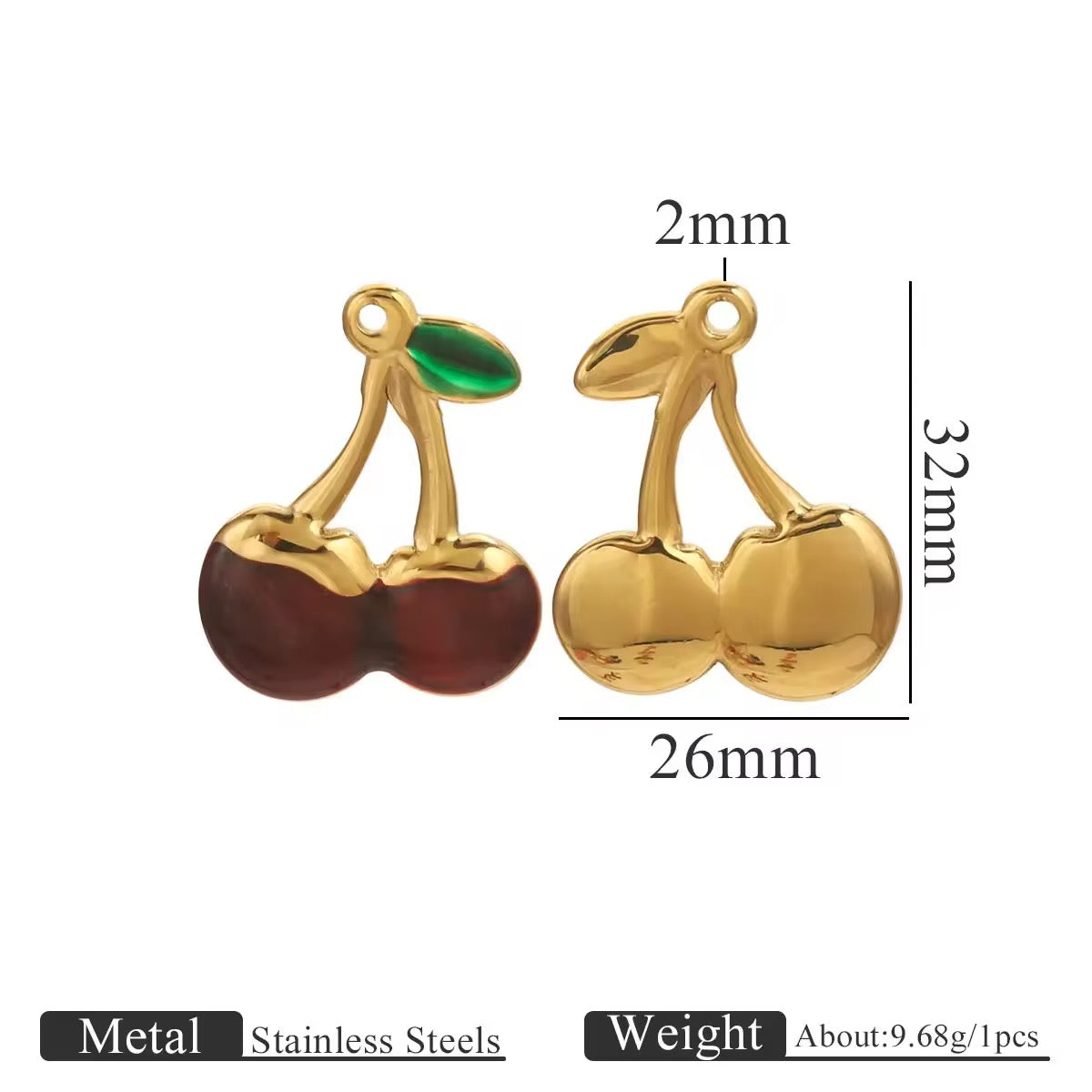 SS 2779 Cherry Enamel Charm 18k Gold plated stainless steel ( 1 pc ) anti tarnish ( 32:26 mm )