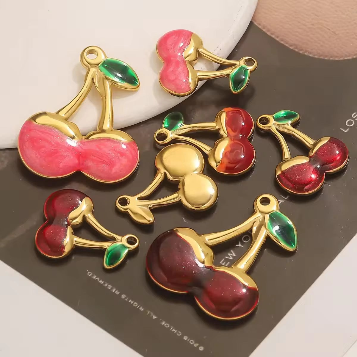 SS 2779 Cherry Enamel Charm 18k Gold plated stainless steel ( 1 pc ) anti tarnish ( 32:26 mm )